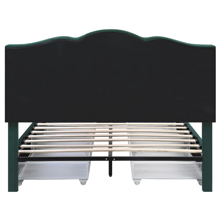 Dark Green Velvet Upholstered Full Storage Bed with Nailhead Trim
