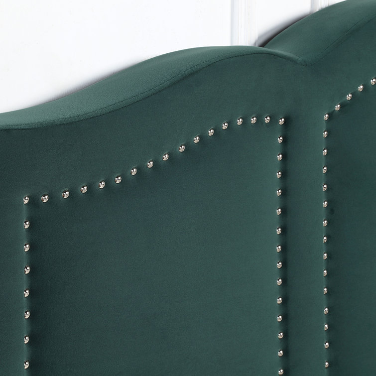 Dark Green Velvet Upholstered Full Storage Bed with Nailhead Trim