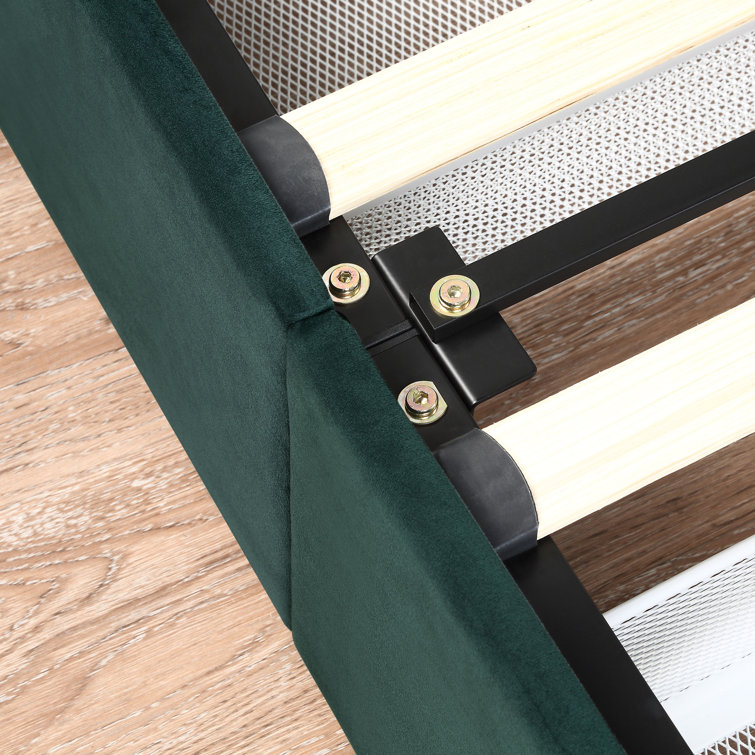 Dark Green Velvet Upholstered Full Storage Bed with Nailhead Trim