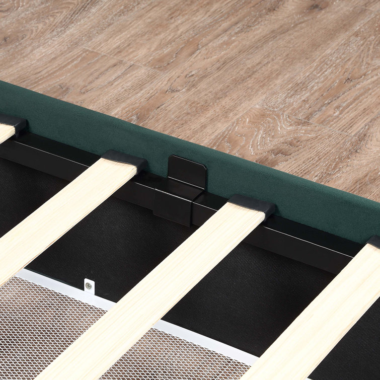 Dark Green Velvet Upholstered Full Storage Bed with Nailhead Trim
