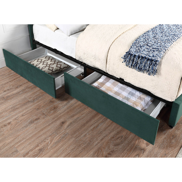 Dark Green Velvet Upholstered Full Storage Bed with Nailhead Trim
