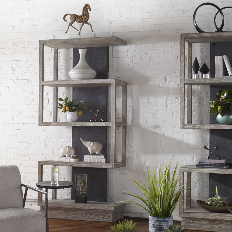 Nicasia Transitional Gray 36" Modern Etagere Bookcase