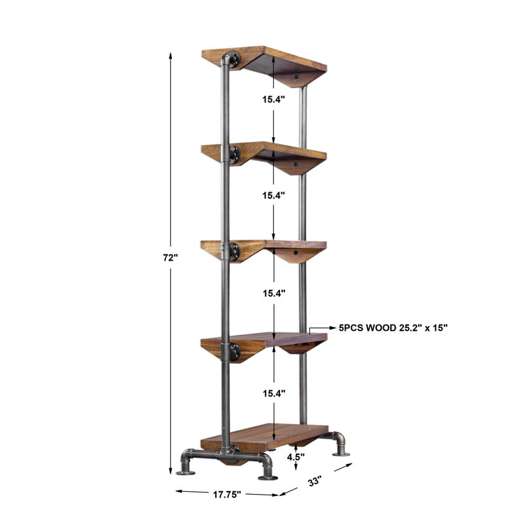 Rhordyn Industrial Gunmetal and Light Walnut 5-Shelf Etagere