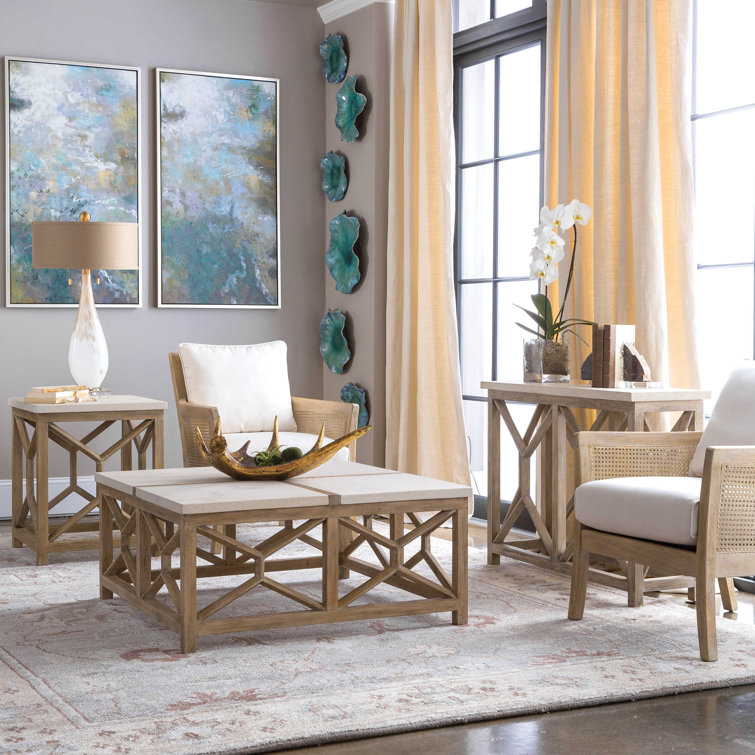 Transitional Coastal Square Coffee Table in Washed Natural