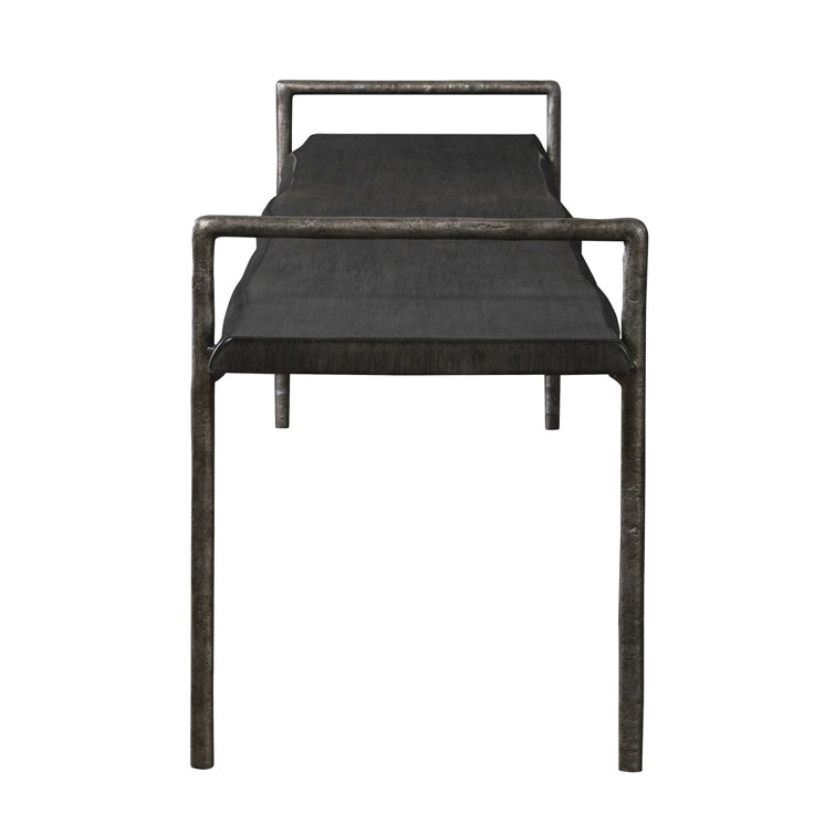 Chandos 76" Tarnished Silver Iron Frame with Dark Gray Acacia Wood Bench