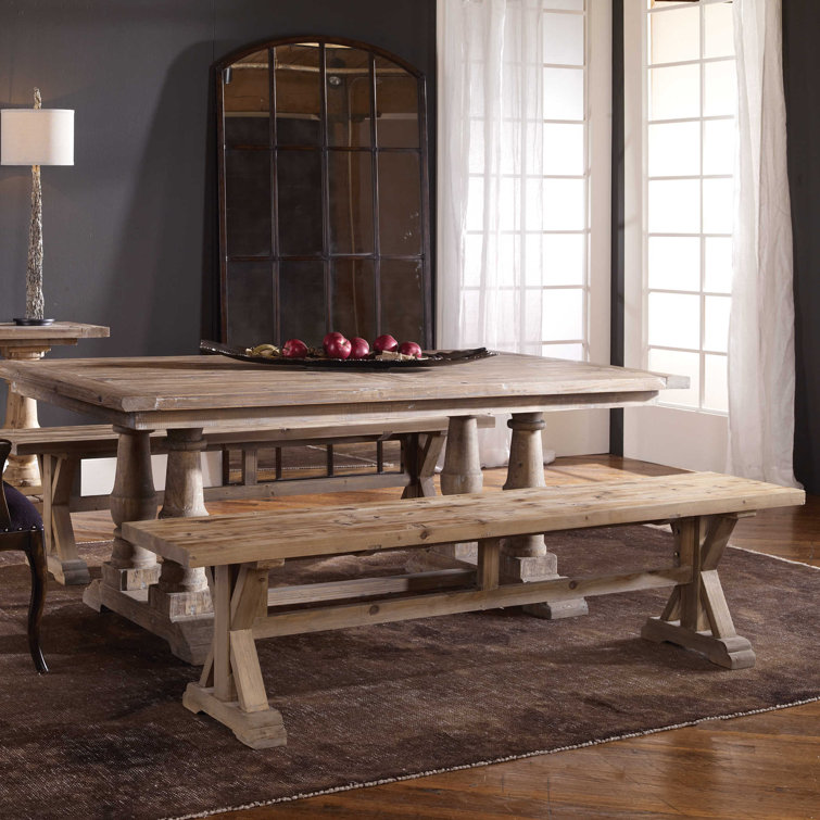 Stratford Salvaged Wood Trestle Dining Bench - Sun Faded Brown