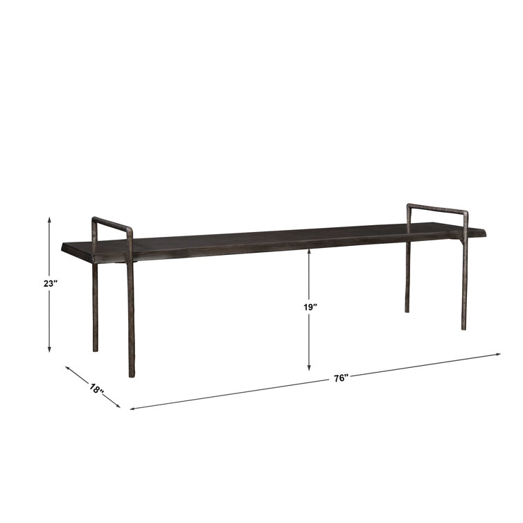 Chandos 76" Tarnished Silver Iron Frame with Dark Gray Acacia Wood Bench