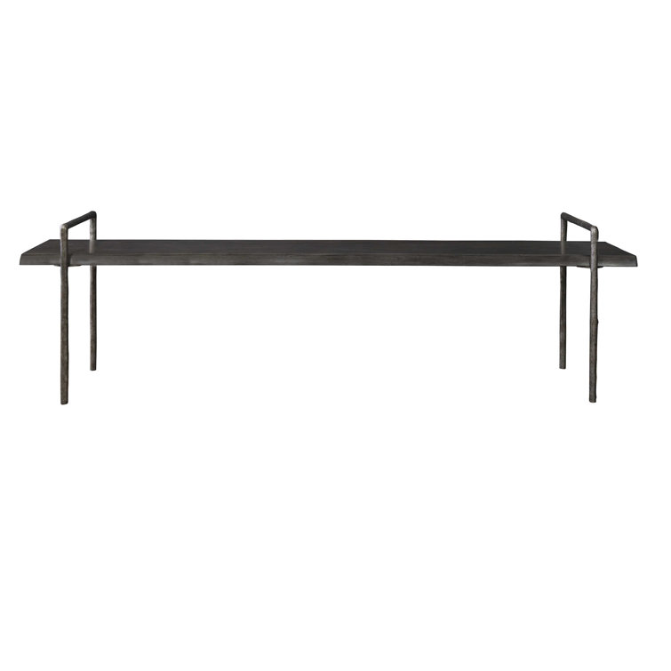 Chandos 76" Tarnished Silver Iron Frame with Dark Gray Acacia Wood Bench