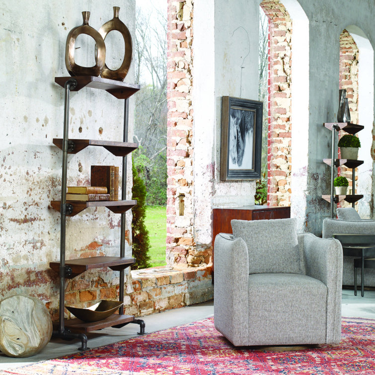 Rhordyn Industrial Gunmetal and Light Walnut 5-Shelf Etagere