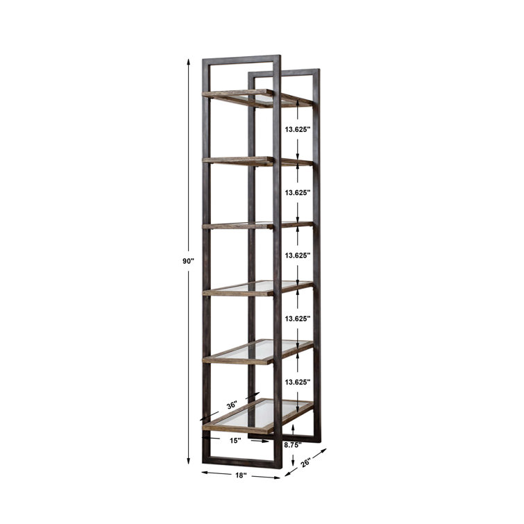 Olwyn Aged Steel 36" Industrial Etagere with Driftwood Finish