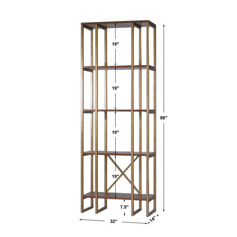 Karishma Transitional 86'' Antique Gold Metal Etagere