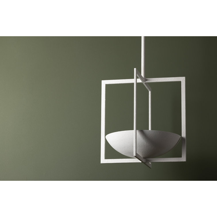 Loki Gesso White Aluminum Bowl Pendant with Geometric Frame