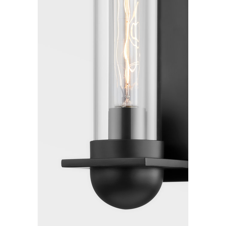 Sleek Satin Black Iron Wall Sconce with Clear Glass Shade