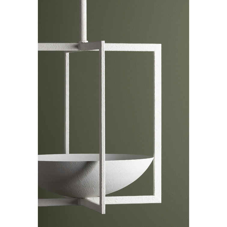 Loki Gesso White Aluminum Bowl Pendant with Geometric Frame