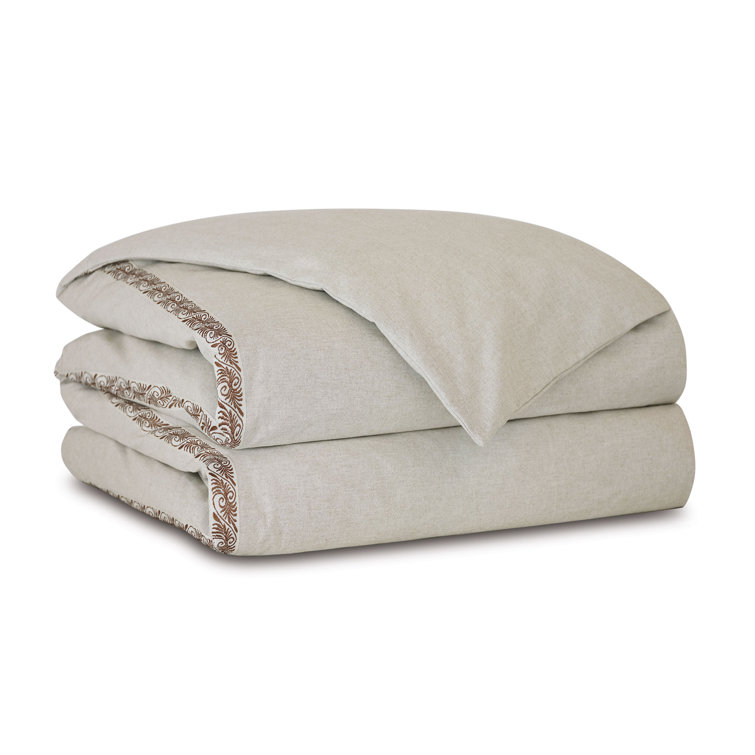 Full Size Beige Cotton Duvet Cover Set with Shams and Pillow