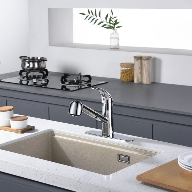 Chrome Single Handle Pull-Out Kitchen Faucet with Spray