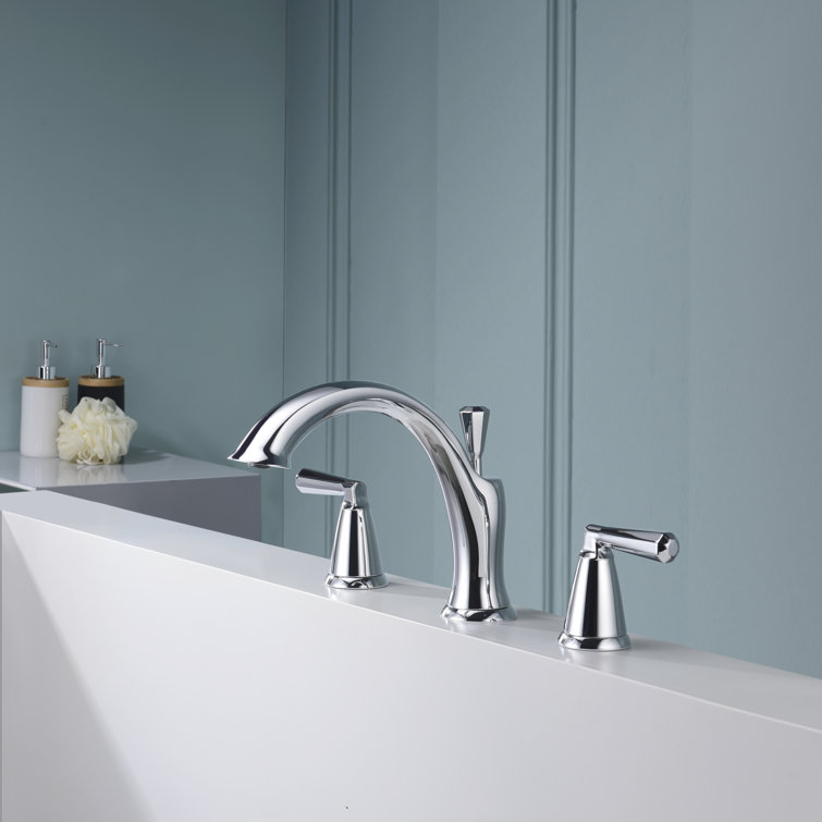Polished Chrome Double Handle Deck Mounted Roman Tub Faucet