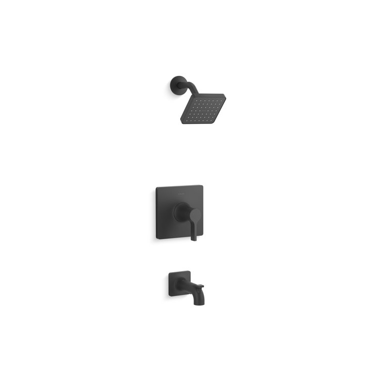 Matte Black Metal Wall Mounted Bath and Shower Faucet Set