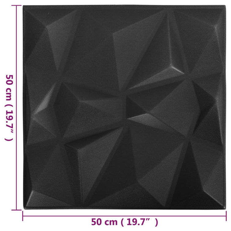 19.7" x 19.7" Diamond Black 3D Textured Wall Panels (12 Pack)