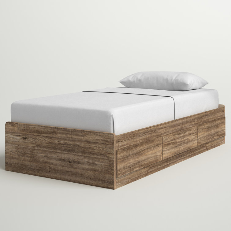 White Twin Wood Frame Platform Bed with Storage Drawers