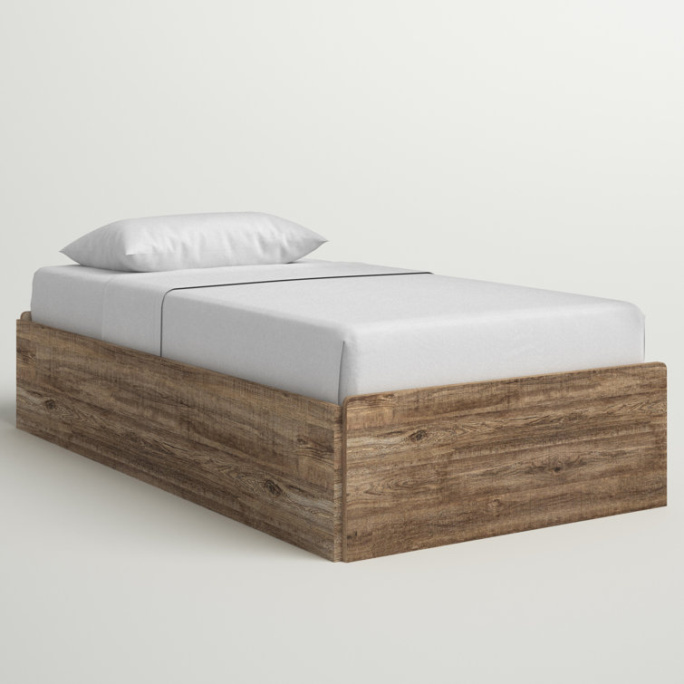 White Twin Wood Frame Platform Bed with Storage Drawers