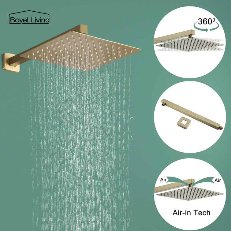 Brushed Gold 10'' Square Wall Mounted Rain Shower System