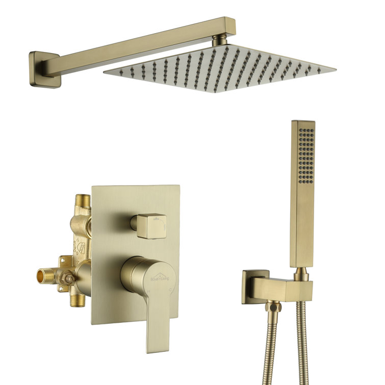 Brushed Gold 10'' Square Wall Mounted Rain Shower System