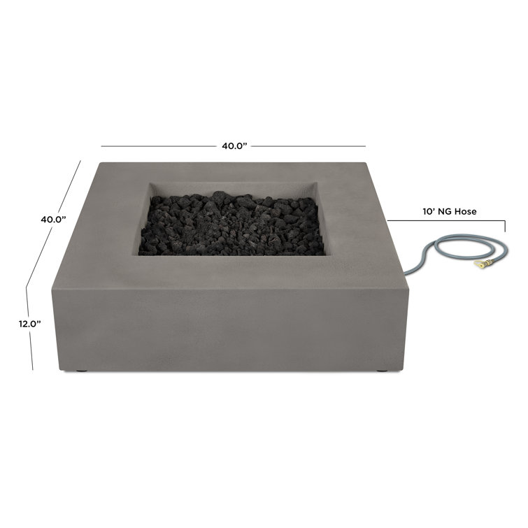 Flint Gray Low Square Concrete Propane Fire Pit Table