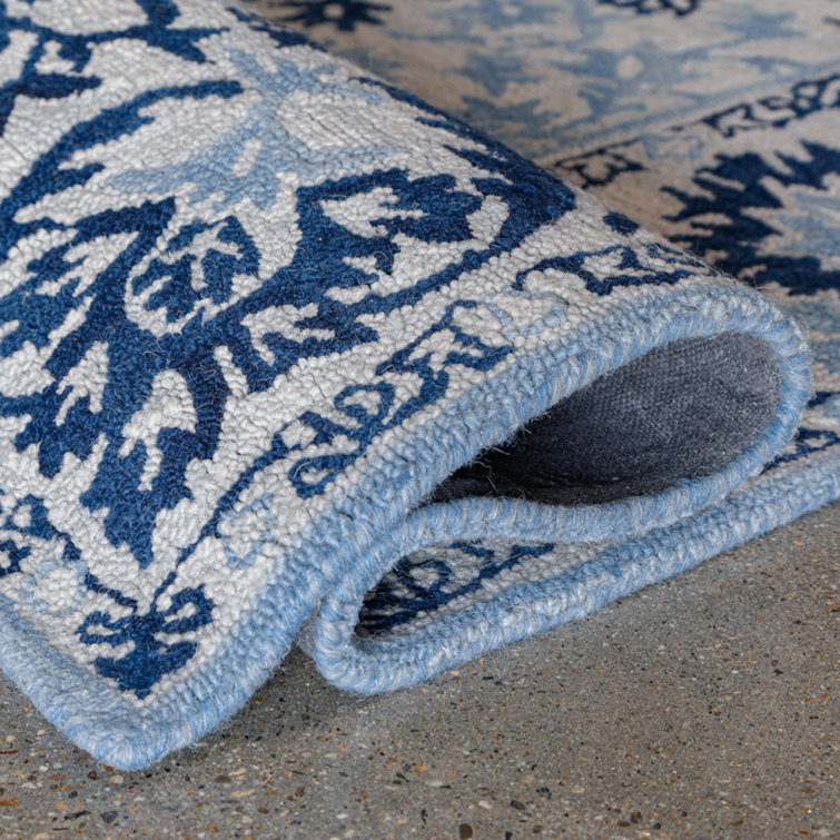Hand Tufted Blue Wool Rectangular Rug with Cotton Backing