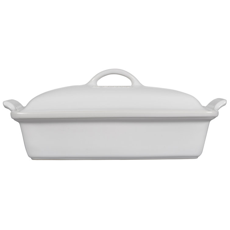 White Stoneware Non-Stick Rectangular Casserole with Lid