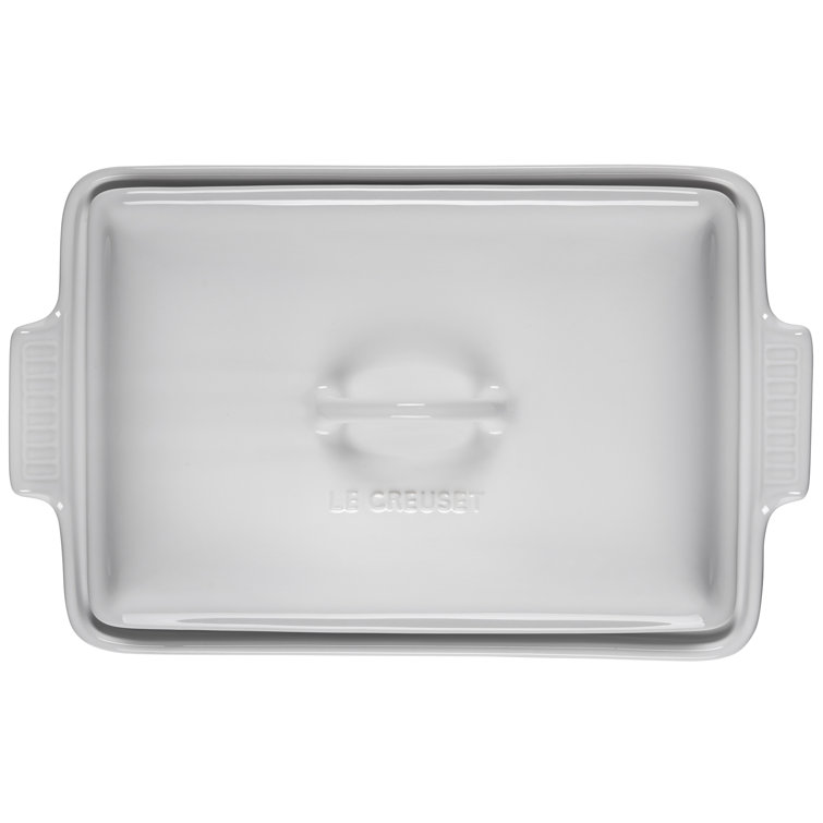 White Stoneware Non-Stick Rectangular Casserole with Lid