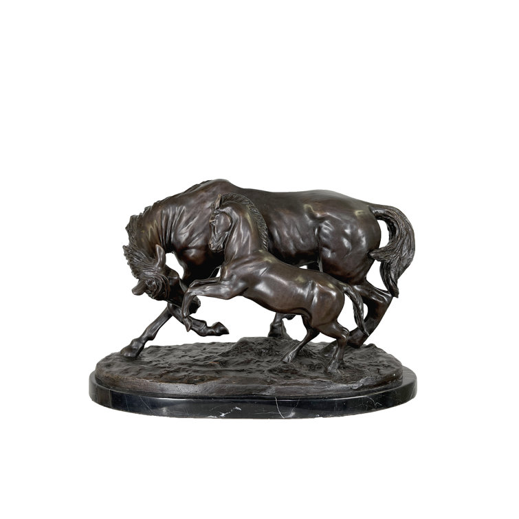 Bronze Mare and Foal Hand-Forged Metal Table Top Sculpture