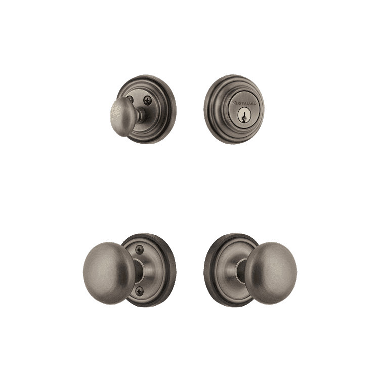 Antique Pewter Classic Rosette Entry Set with New York Knob