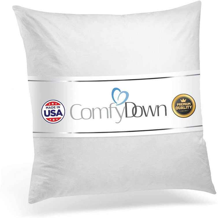 Modern Plush Feather-Filled Cotton Throw Pillow, 16" Square