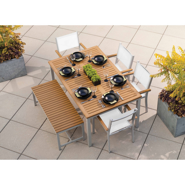 68" Natural Tekwood and Flint Aluminum Outdoor Dining Table