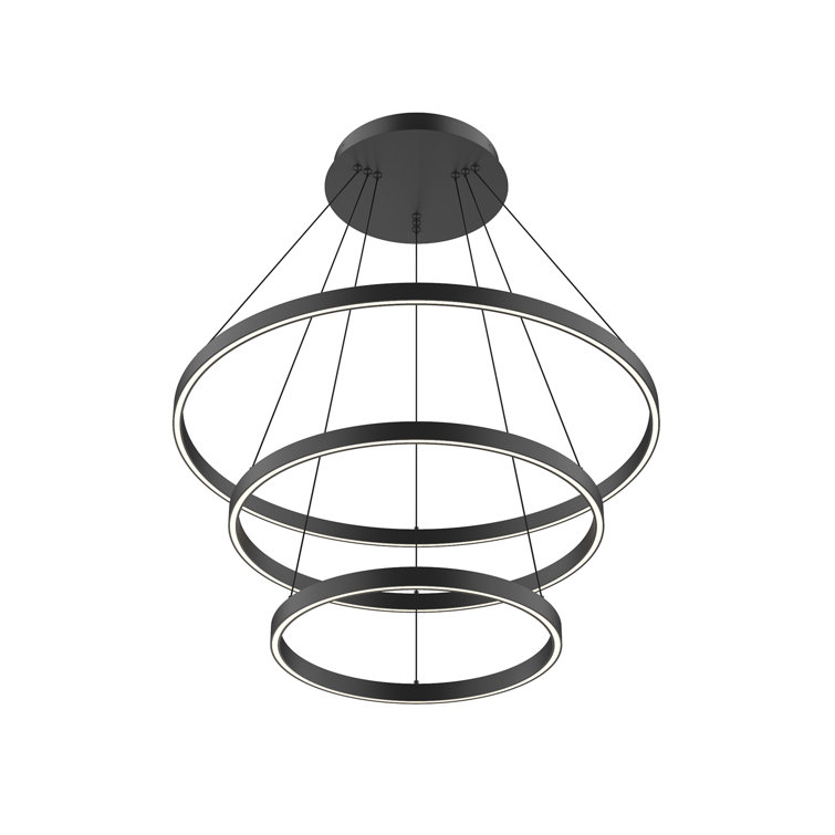 Cerchio Matte Black 31.5" LED Tiered Chandelier with Dual Diffuser
