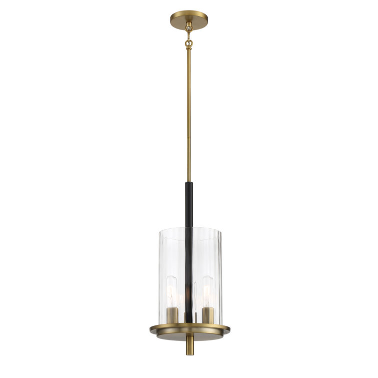 Baldwin Park Coal and Soft Brass 3-Light Ribbed Glass Pendant