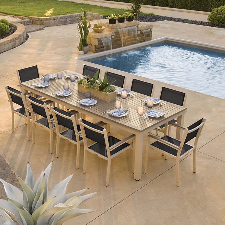 Flint and Black Aluminum Sling Patio Dining Chairs, Set of 2