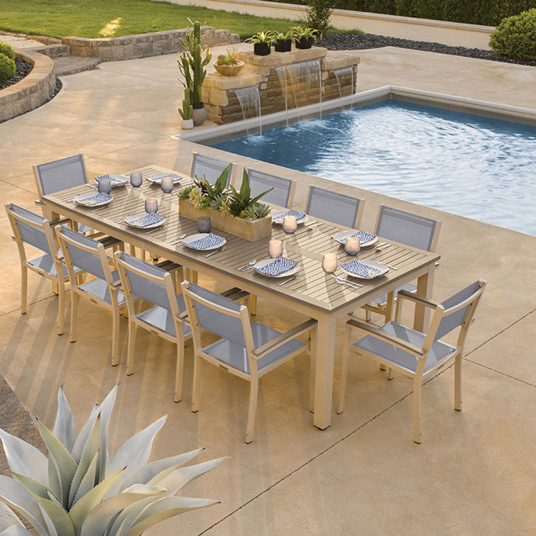 Carbon and Gray Aluminum Stackable Outdoor Dining Chairs with Tekwood Arms