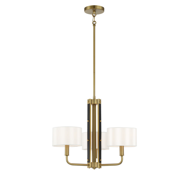 Elegant Soft Brass 3-Light Adjustable Chandelier with White Silk Drum Shades