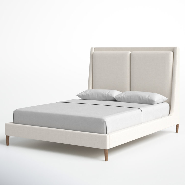 Dover Crescent Queen Bed with Distressed Natural Linen Upholstery