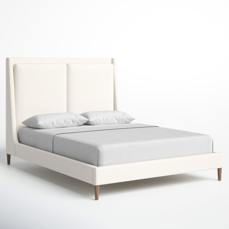Dover Crescent Queen Bed with Distressed Natural Linen Upholstery