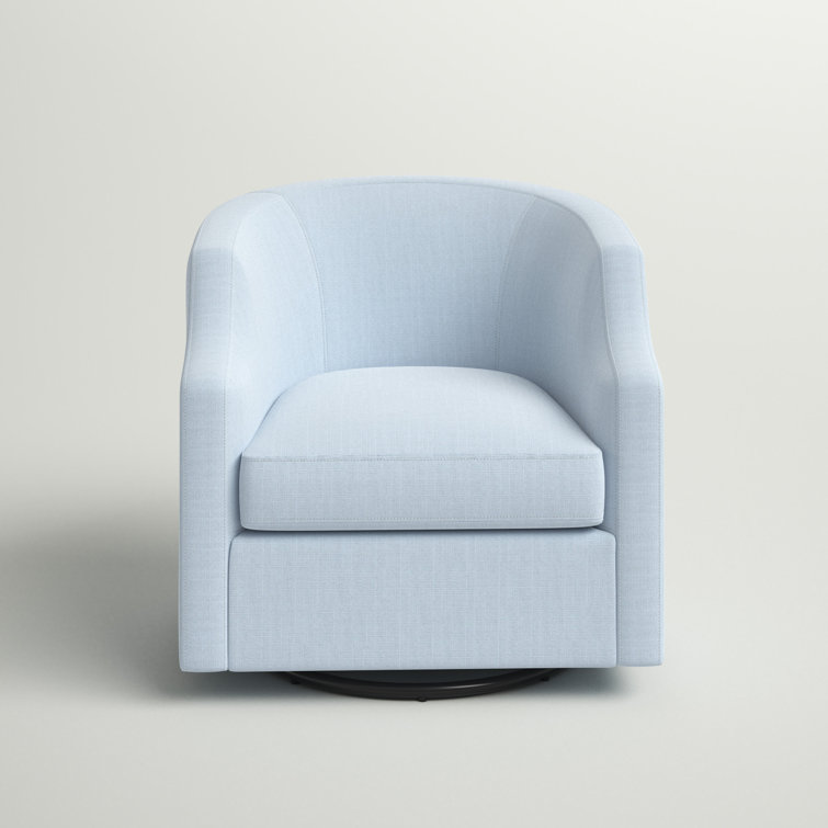 Sky Blue Transitional Swivel Barrel Accent Chair in Polyester