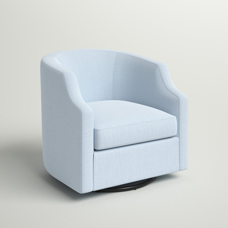 Sky Blue Transitional Swivel Barrel Accent Chair in Polyester