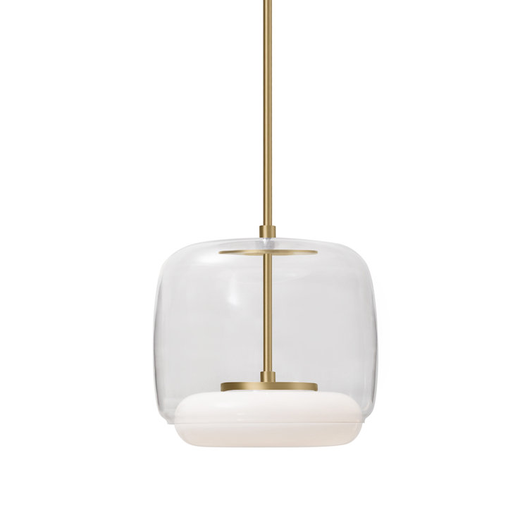 Enkel Brushed Gold 15" LED Drum Pendant with Clear Glass