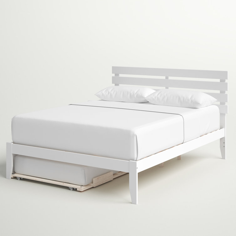 White Queen Wood Platform Bed with Slatted Headboard