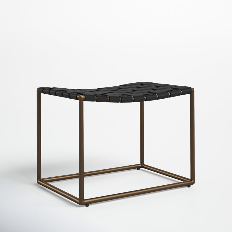 Sherill Black Leather Woven Industrial Accent Stool