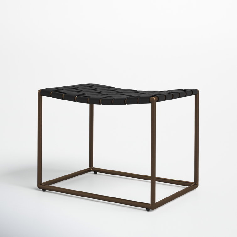 Sherill Black Leather Woven Industrial Accent Stool