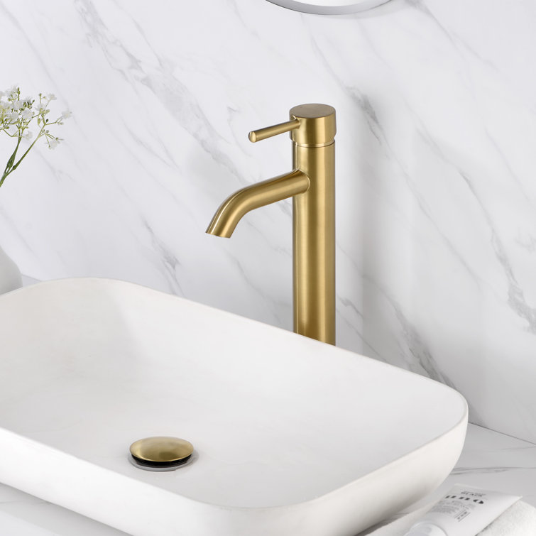 Brushed Gold Single Handle Vessel Sink Faucet with Drain