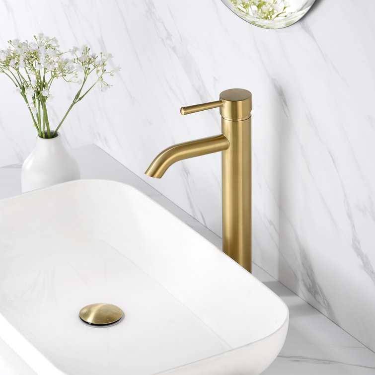 Brushed Gold Single Handle Vessel Sink Faucet with Drain